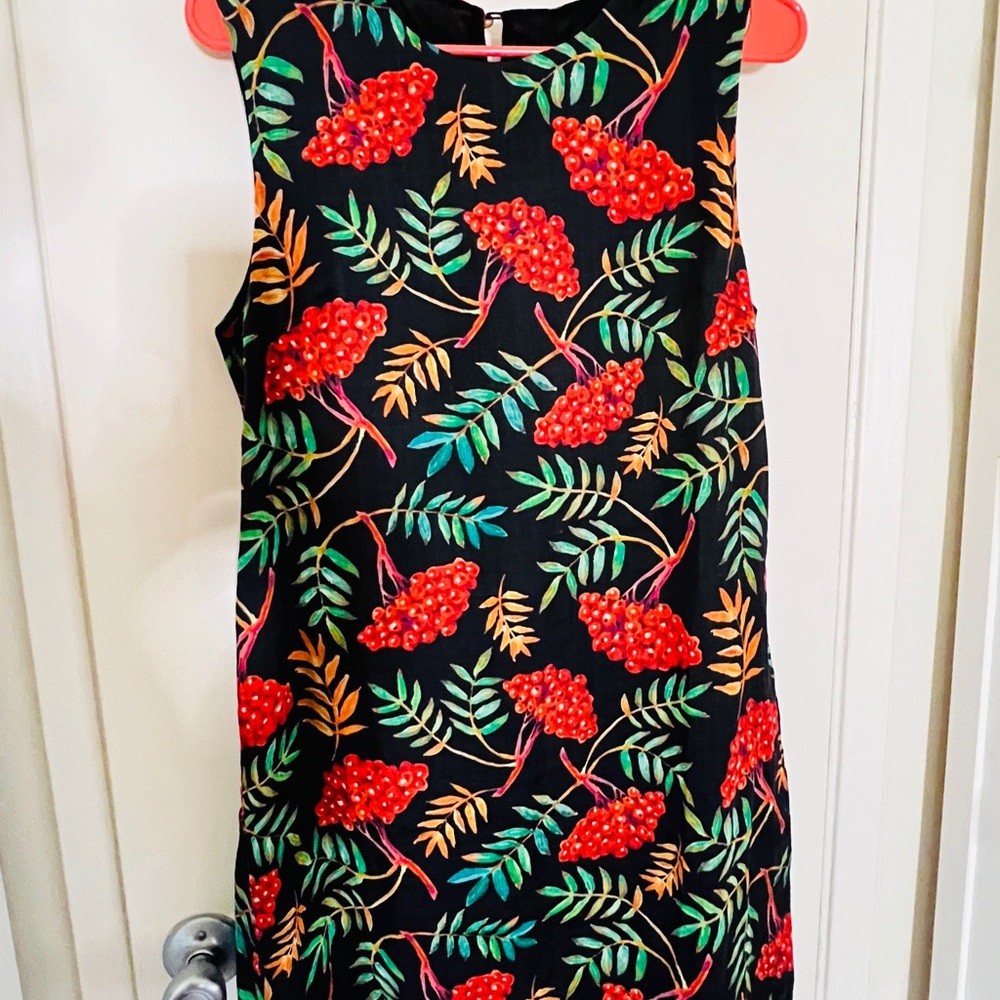 New Floral Black and Red Silk Dress